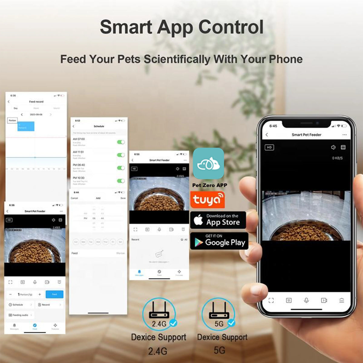FanzyMarket Smart 4L automatic pet feeder with 1080P camera, night vision, app control, voice recorder, for cats and dogs.