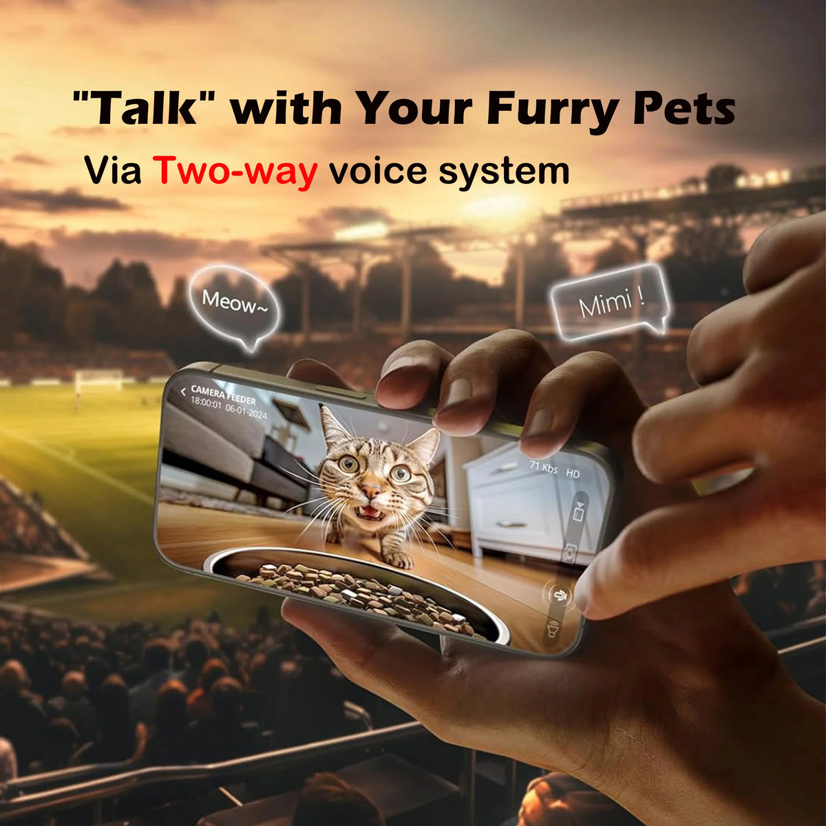 FanzyMarket Smart 4L automatic pet feeder with 1080p camera, night vision, app control, voice recorder, for cats and dogs.