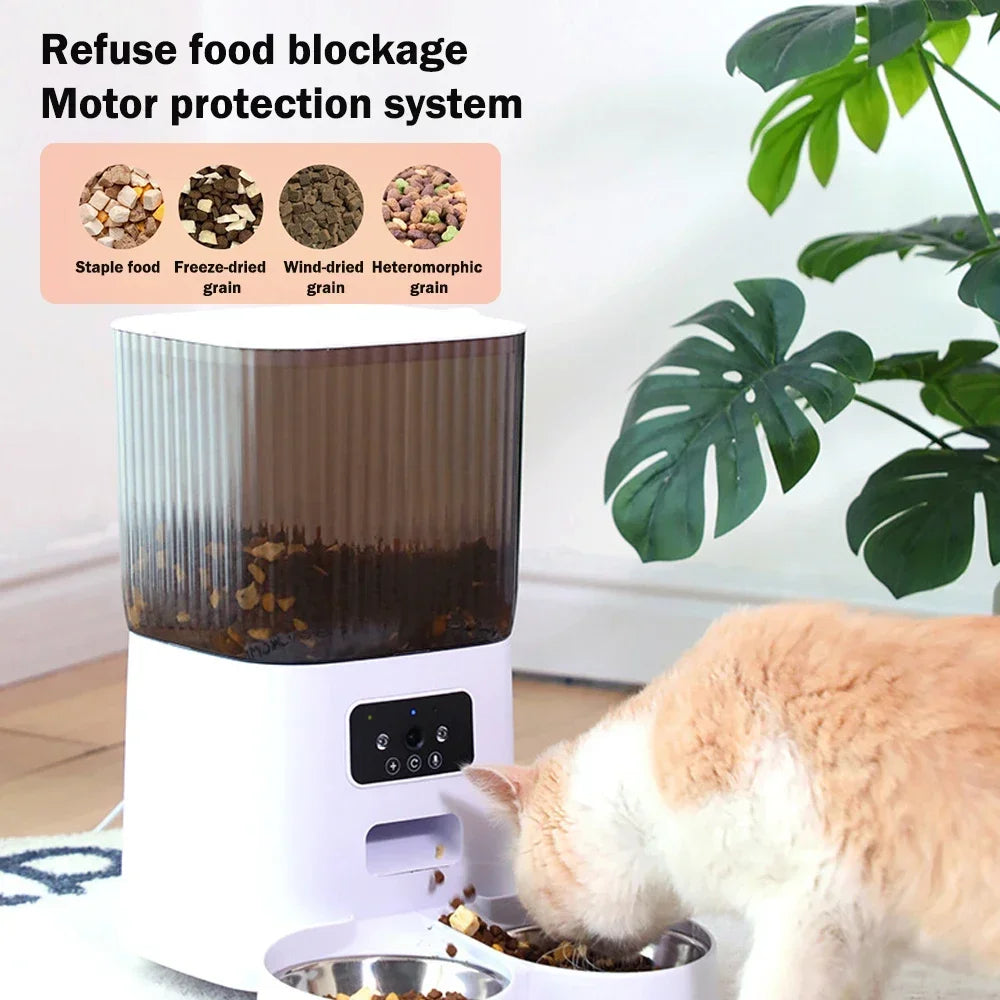 FanzyMarket 5L WiFi pet feeder with HD camera, stainless steel bowl, programmable timer, for cats and dogs.