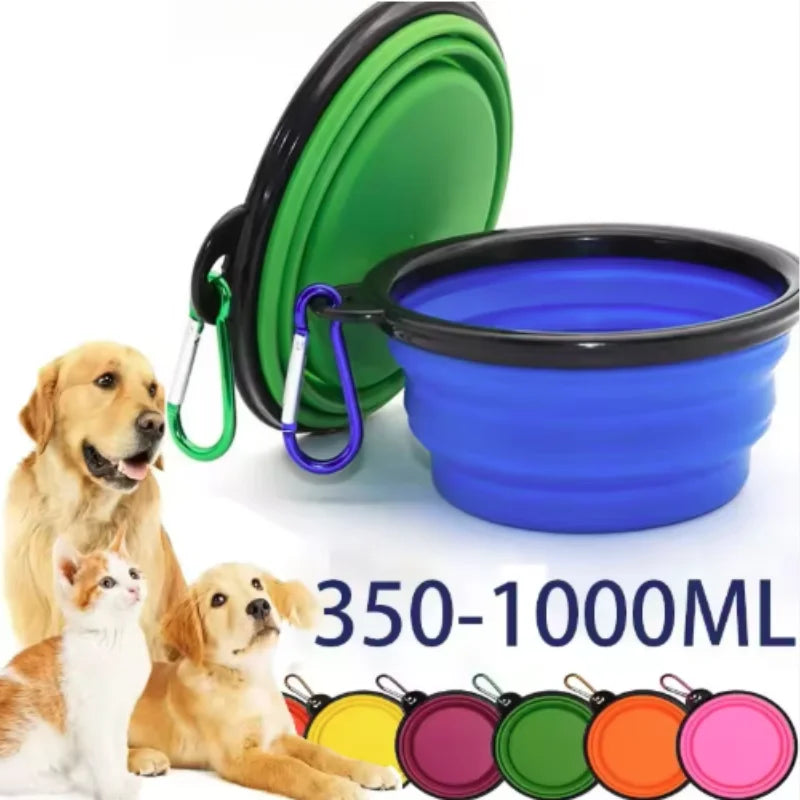 Green collapsible TPR travel pet bowl for dogs and cats, showing the portable, foldable design with 650ml capacity.