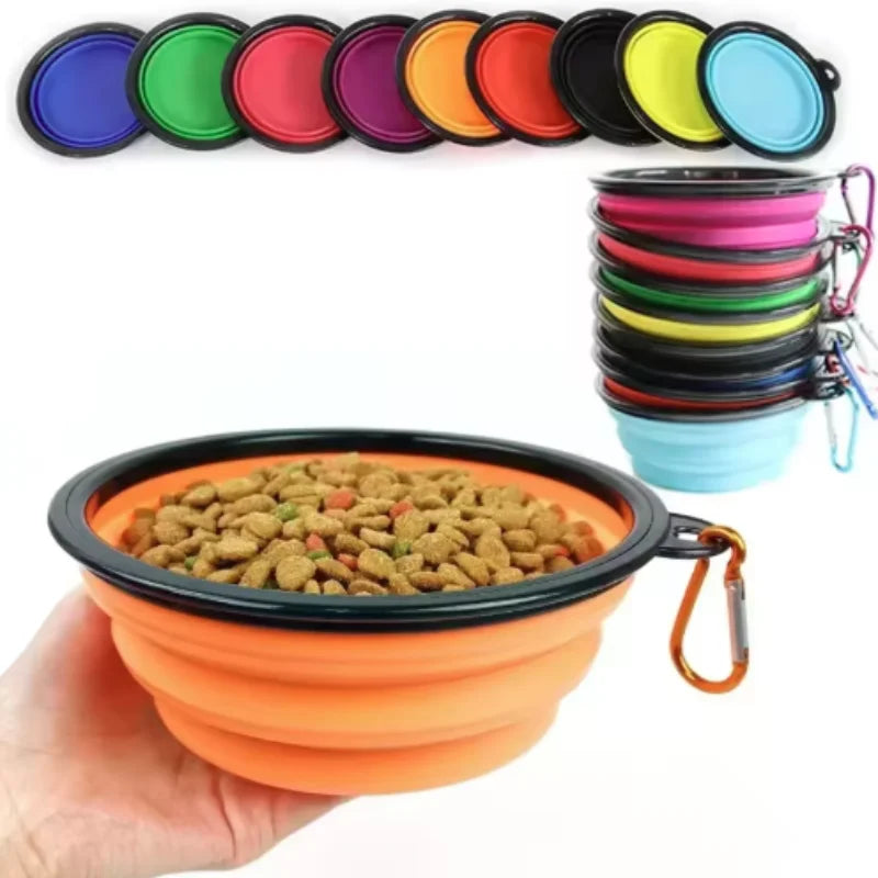 Green collapsible TPR travel pet bowl for dogs and cats, showing the portable food and water dish in expanded form.