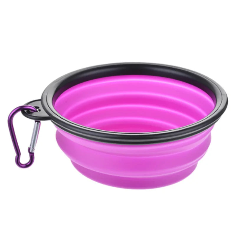 Green collapsible TPR travel pet bowl for dogs and cats, showing a compact, portable design with measurement markings in milliliters.