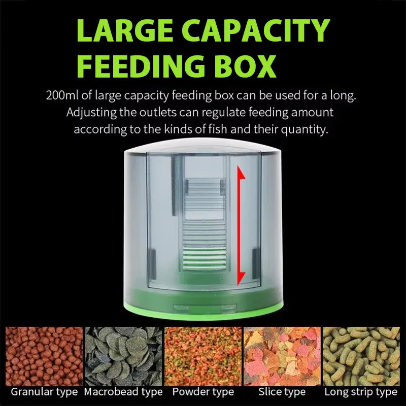 FanzyMarket automatic fish feeder with digital timer, electric aquarium food dispenser, 200ml capacity, suitable for pet fish.