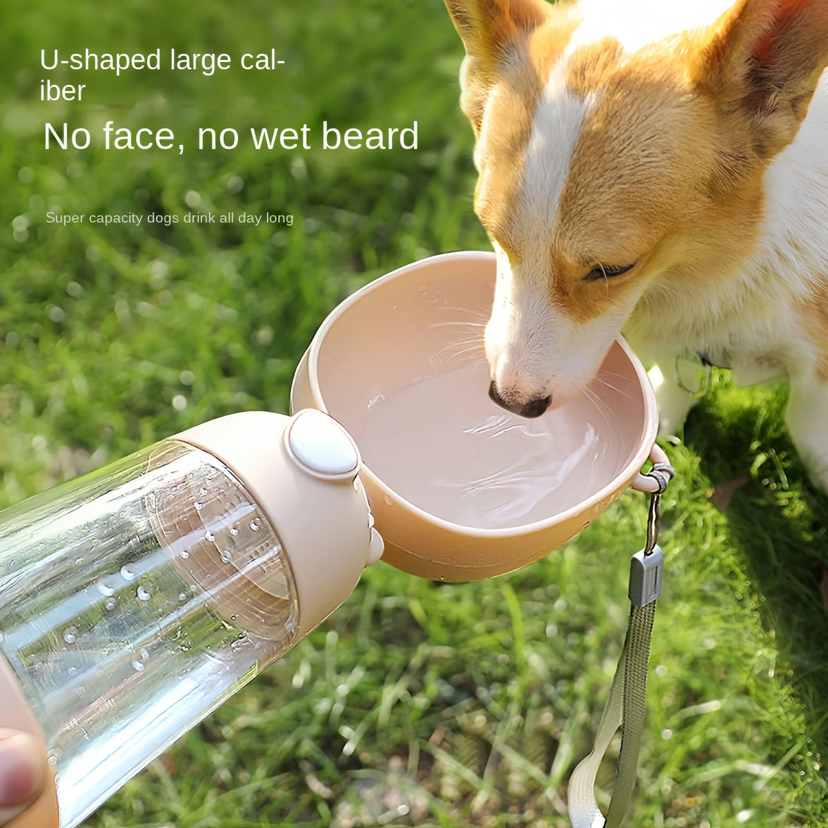 FanzyMarket portable pet water bottle with food dispenser and travel bowl for dogs and cats, made from food-grade materials.