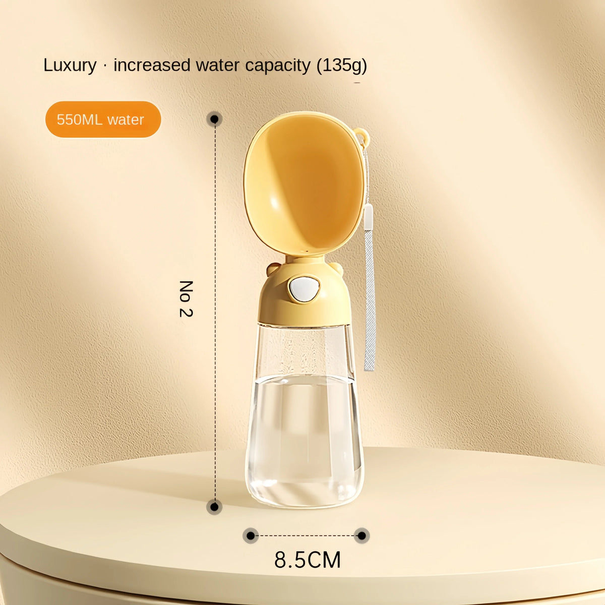 FanzyMarket portable pet water bottle with food dispenser and travel bowl for dogs and cats, food-grade pet feeding accessory.