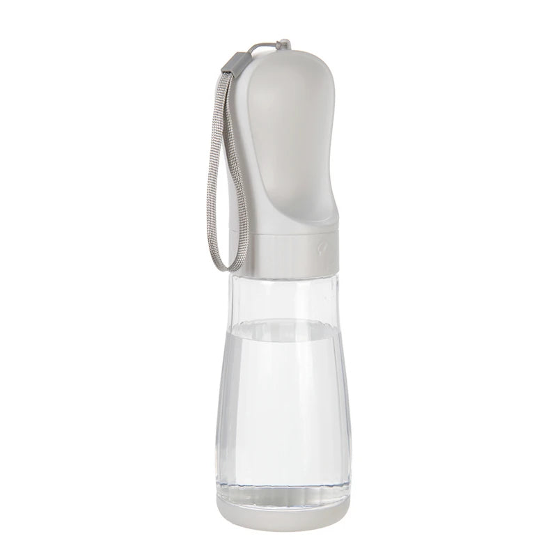 FanzyMarket portable 2-in-1 dog water bottle with food container, blue travel pet water dispenser for small to large dogs and cats.
