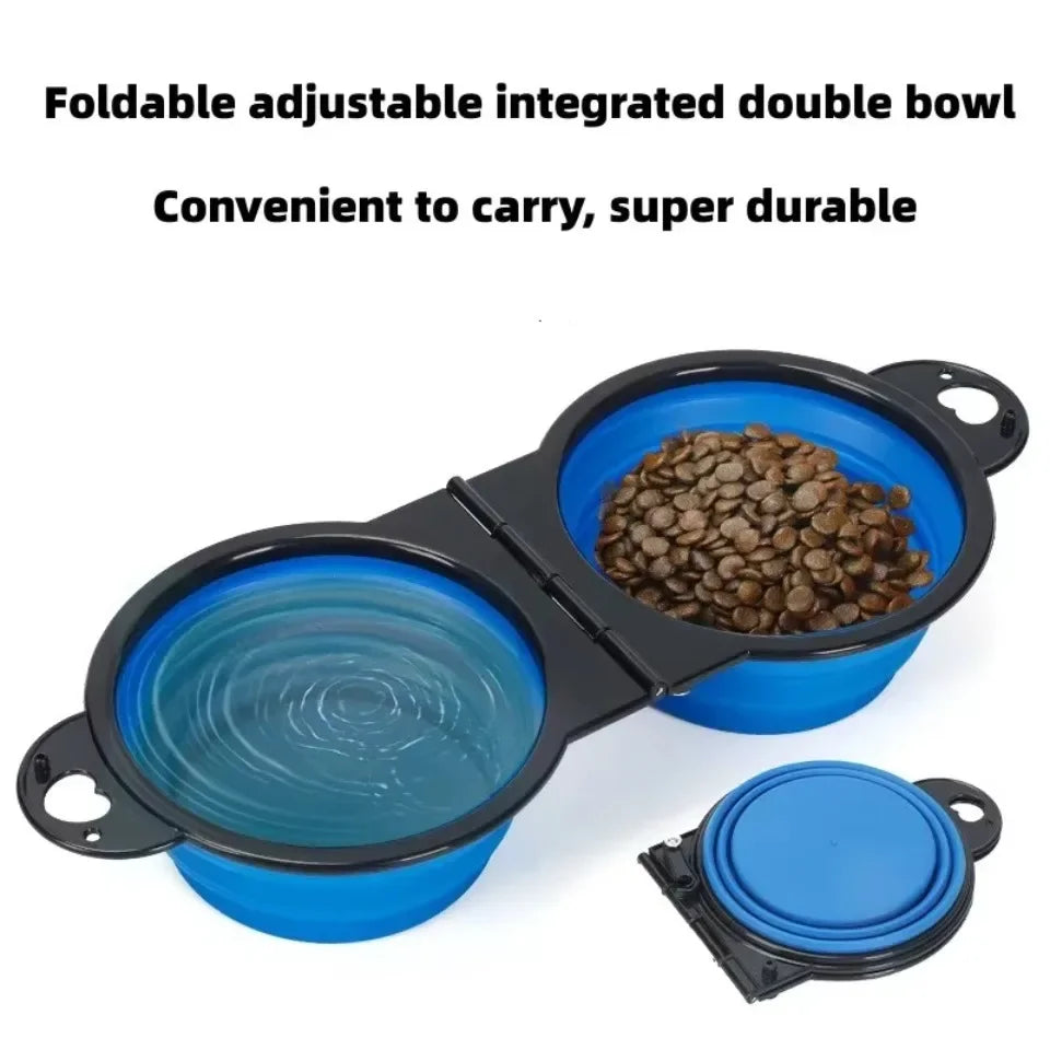 Blue collapsible 2-in-1 pet bowl for dogs and cats, portable travel water and food bowl, 500ml capacity by FanzyMarket.