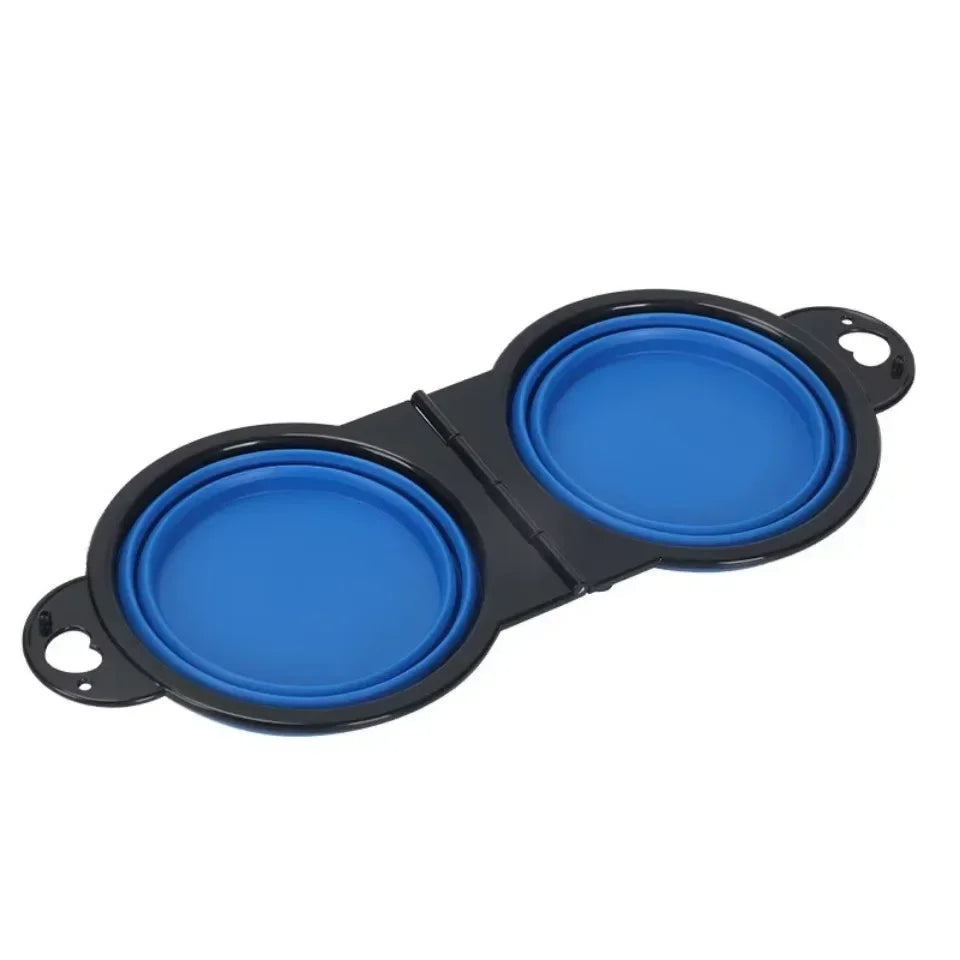 Blue collapsible 2-in-1 pet bowl for dogs and cats, portable travel water and food bowl, 500ml capacity by FanzyMarket