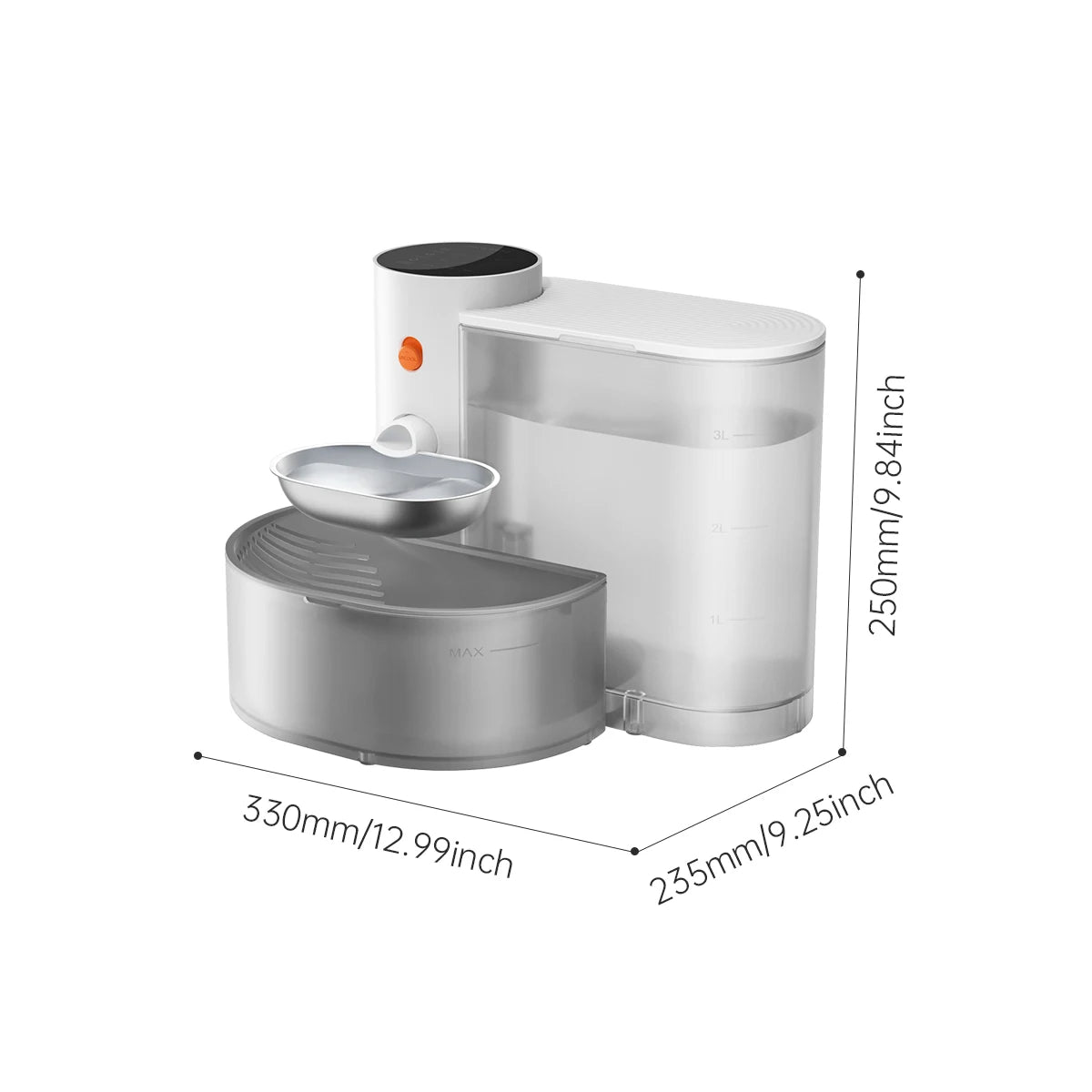 Automatic stainless steel pet water fountain by FanzyMarket with 3L capacity, wireless rechargeable drinking bowl for cats and small dogs.