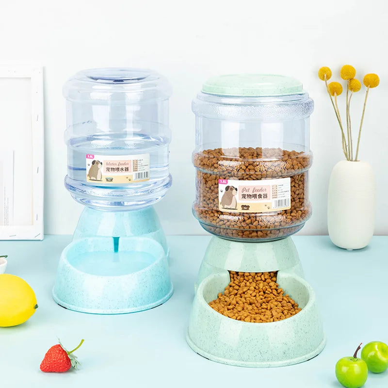Large capacity automatic pet food and water bowl for dogs and cats by FanzyMarket, featuring easy dispensing and leak-proof design.