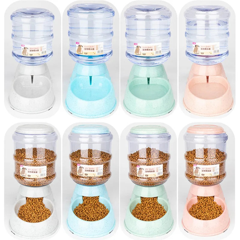 FanzyMarket large capacity automatic pet food and water bowl for dogs and cats, with easy-to-access food and water compartments.