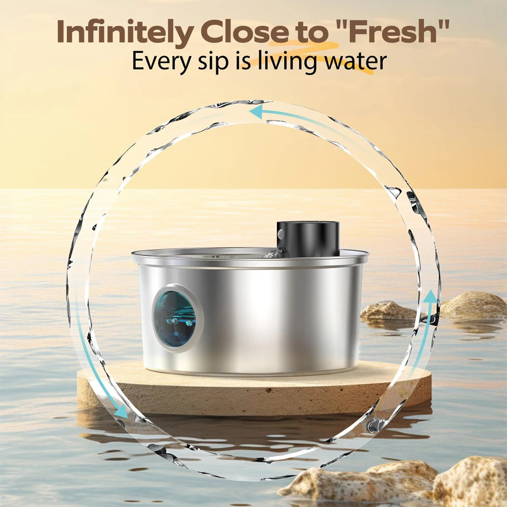 FanzyMarket 3.2L stainless steel USB rechargeable pet water fountain with automatic sensor for cats and dogs.