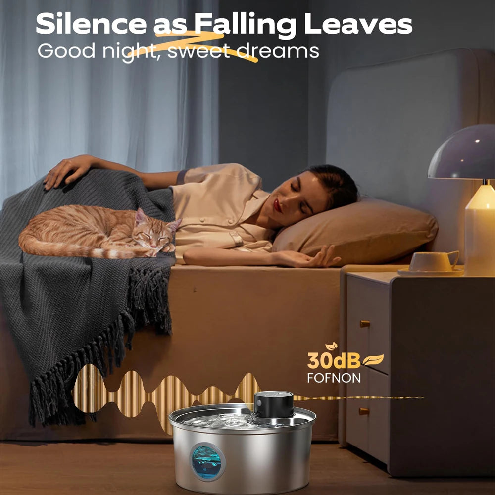 FanzyMarket 3.2L stainless steel USB rechargeable pet water fountain with automatic sensor for cats and dogs.