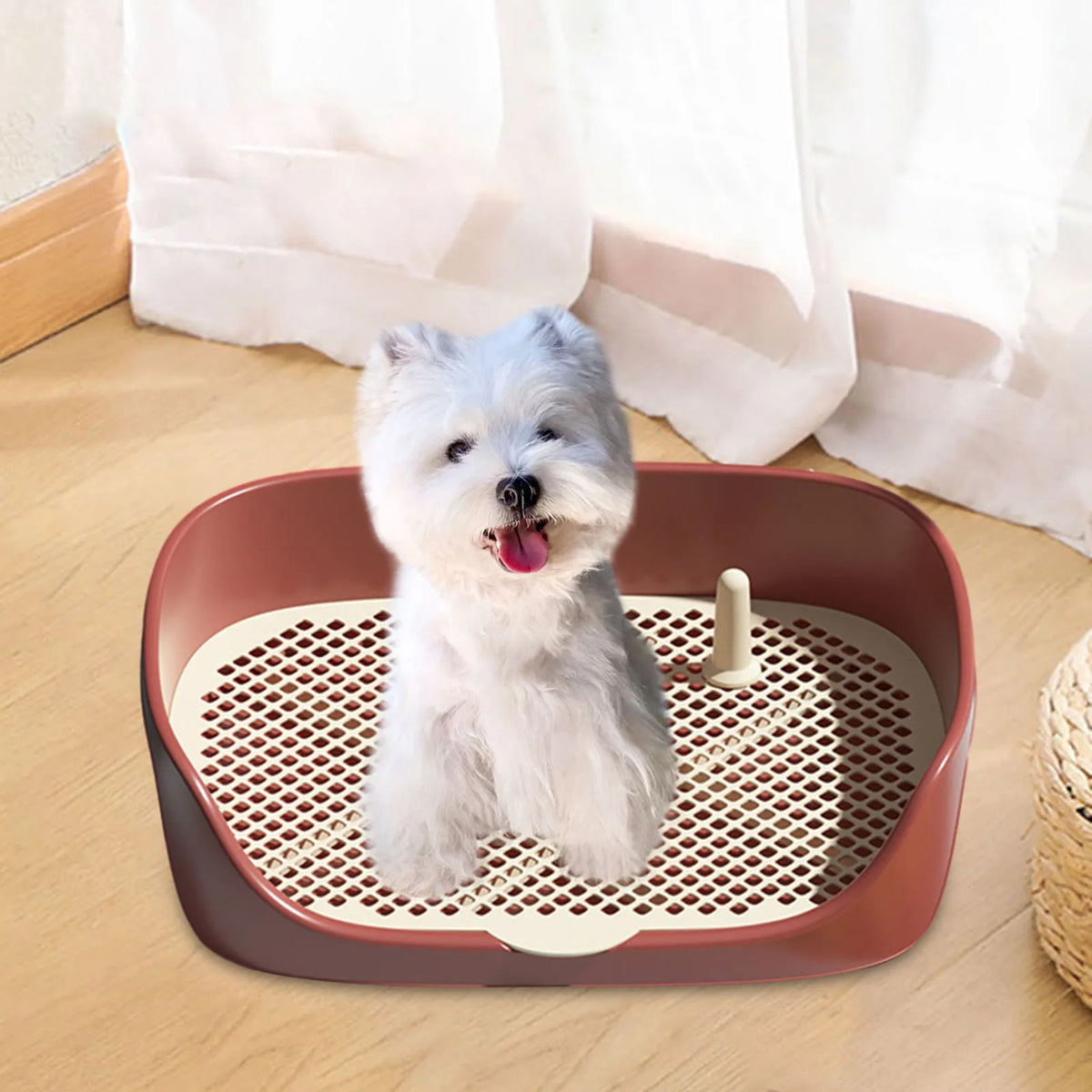 Green portable dog and cat training potty with splash guard, non-slip base, and detachable grid for indoor or outdoor use.