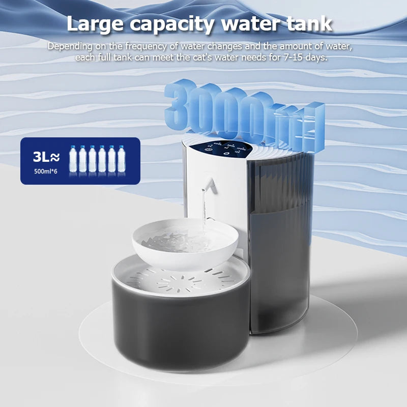 Beige rechargeable smart pet water dispenser with wireless cat fountain and automatic dog water feeder, 3L capacity by FanzyMarket.