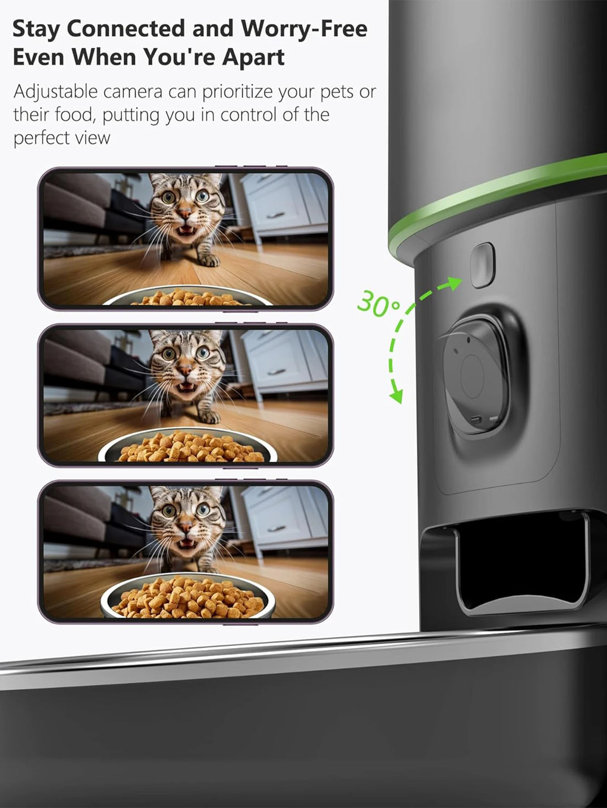 FanzyMarket smart pet feeder with 1080P camera, dual-band WiFi, app control, voice call, and automatic kibble dispensing for cats and dogs.