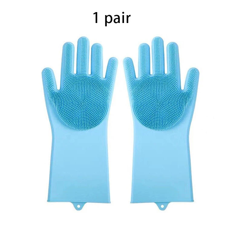 Blue FanzyMarket pet grooming gloves for dogs and cats, ideal for bathing, massage, and hair removal.