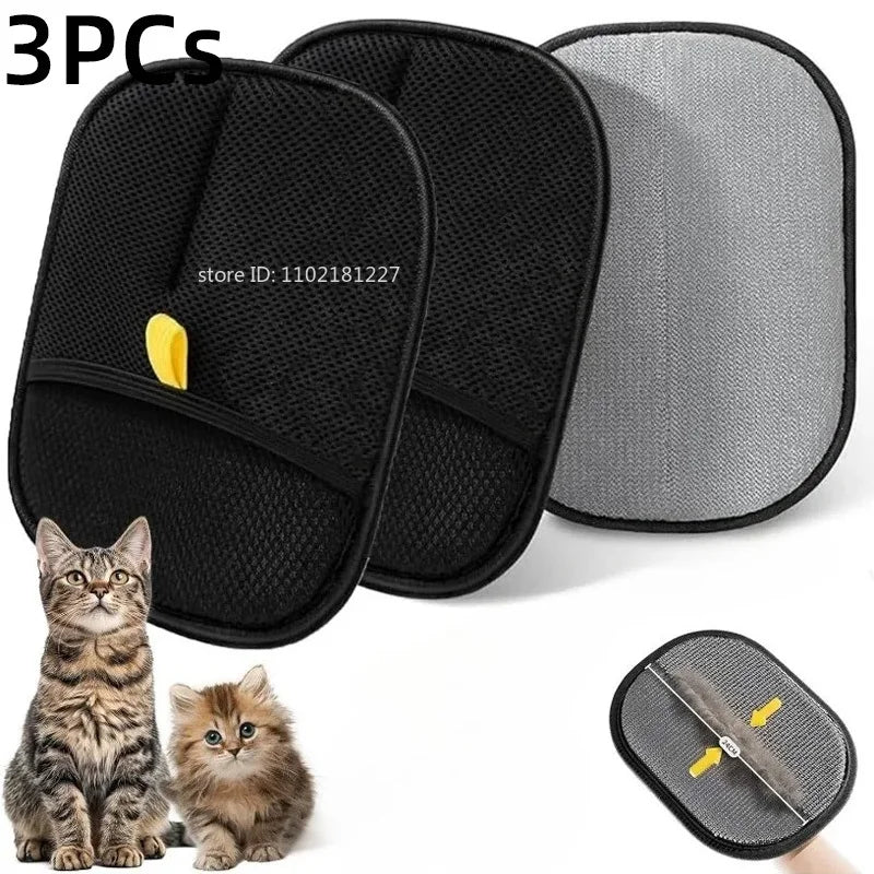 Double-sided FanzyMarket pet grooming gloves for dogs and cats, reusable hair remover, shown in a 1-4 pack for effective pet grooming.