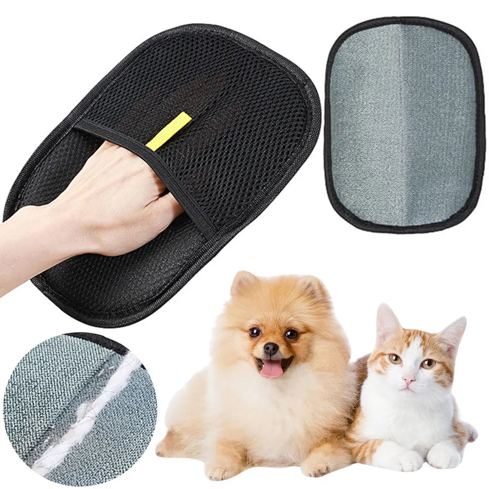 FanzyMarket pet deshedding grooming gloves for dogs, cats, and rabbits, double-sided hair remover mitt for all fur types.
