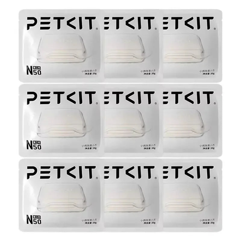 FanzyMarket deodorant cubes for automatic cat litter box, 3-pack, odor control, small 5x5x1 cm pet grooming and hygiene product.