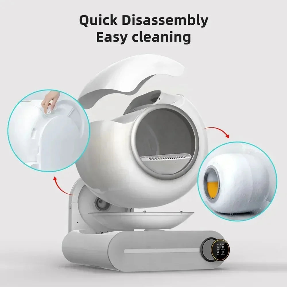 FanzyMarket 65L automatic self-cleaning enclosed cat litter box with smart app control and low-noise design for pet hygiene.