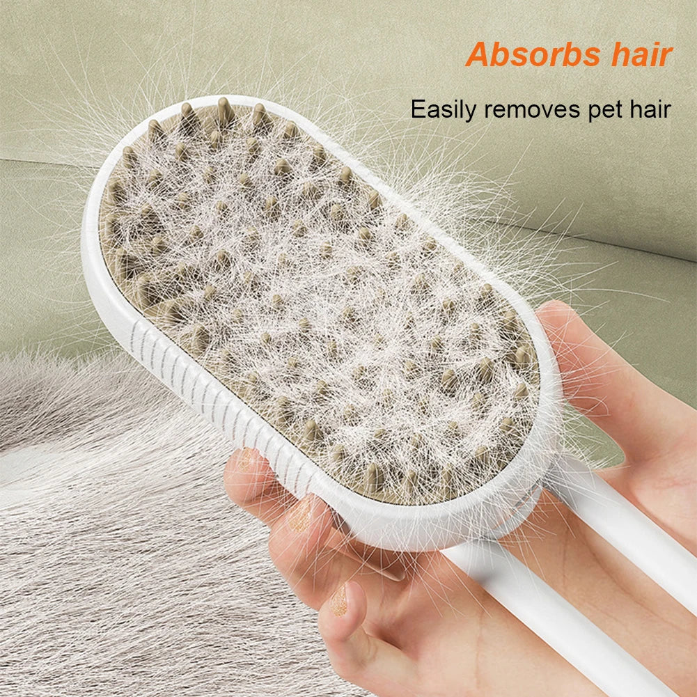FanzyMarket USB rechargeable pet grooming brush with spray, electric massage comb for cats and dogs with short or long hair.