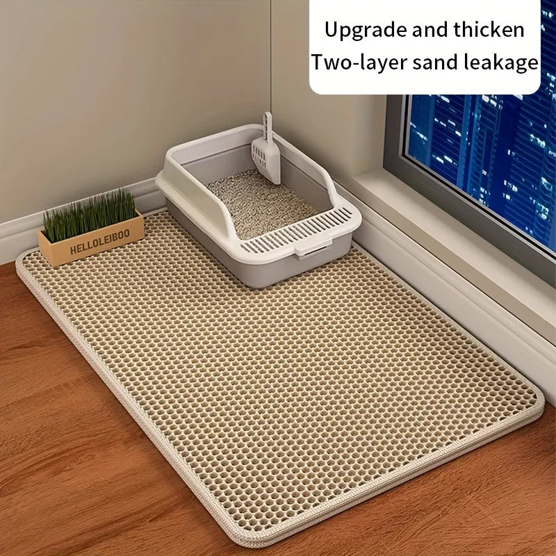 Large gray FanzyMarket cat litter mat with honeycomb double-layer waterproof EVA design for litter control and easy cleaning.