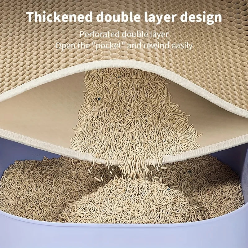 Large gray FanzyMarket cat litter mat with honeycomb double-layer waterproof EVA design for litter control and easy cleaning.