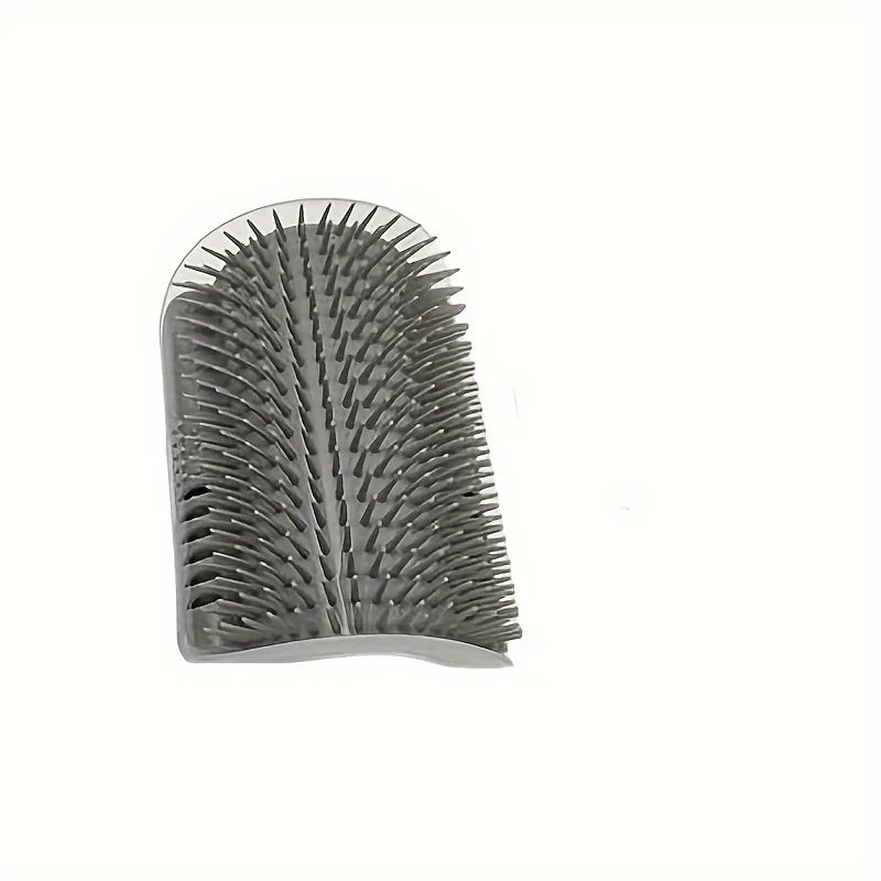 Gray wall-mounted cat self-groomer and massage brush from FanzyMarket, designed for easy grooming for cats, kittens, and small dogs.