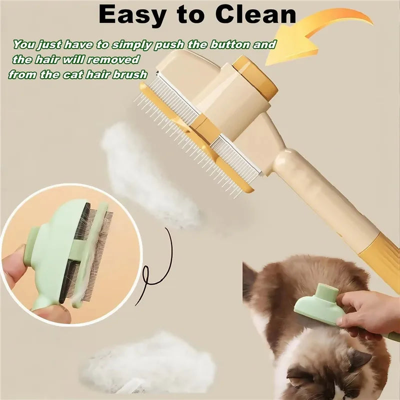 FanzyMarket cat grooming massage and detangling brush with hair removal comb for cats and kittens, green, 20x8 cm.