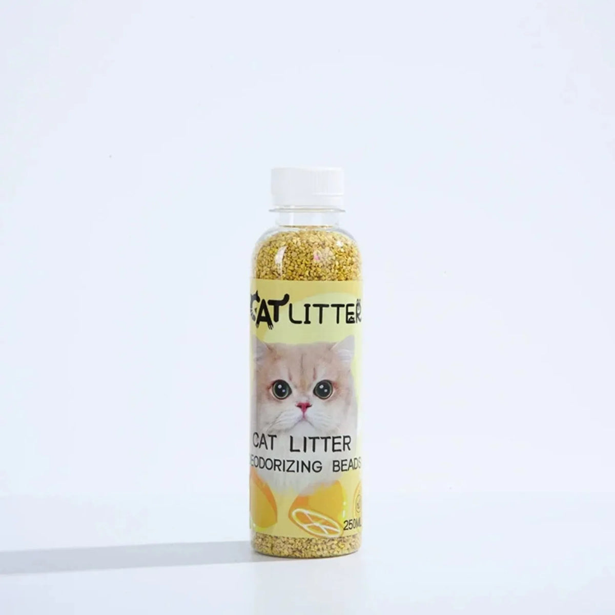 FanzyMarket cat litter deodorizer beads in a green bottle, odor eliminator and freshener for litter boxes, pet grooming and hygiene.