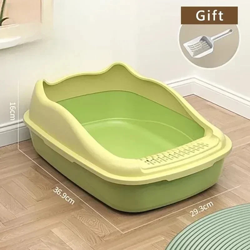FanzyMarket high-sided cat litter box with side entry, anti-splash design, green pet grooming and hygiene supplies.
