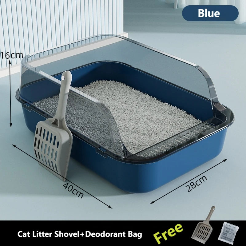 FanzyMarket green semi-enclosed cat litter box with anti-splash plastic tray, large capacity, measuring 15.7x10.2x5.9 inches.