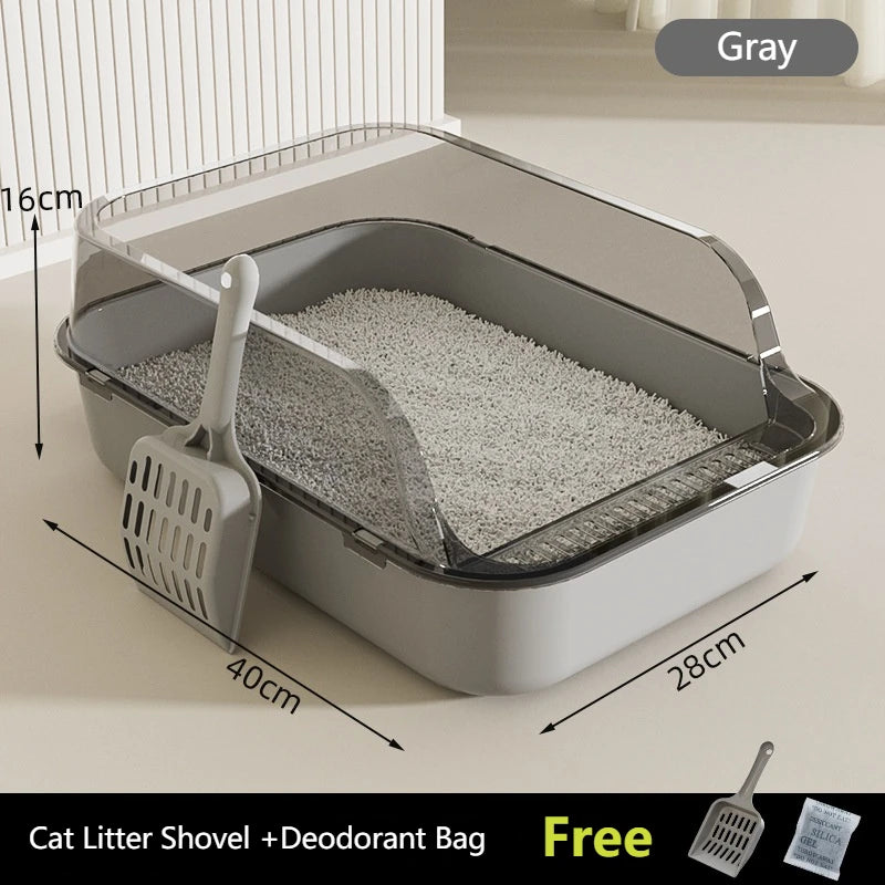 Green semi-enclosed cat litter box by FanzyMarket with anti-splash plastic tray, large capacity 15.7x10.2x5.9 inches.