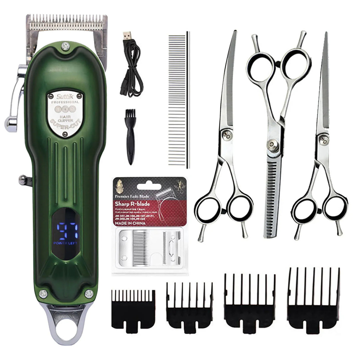FanzyMarket rechargeable pet hair clipper with all-metal body, cordless design, quiet operation for dog and cat grooming.