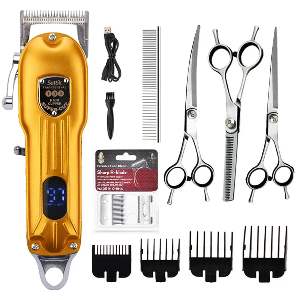 FanzyMarket professional rechargeable pet hair clipper for dogs and cats, all-metal grooming trimmer, quiet cordless design.