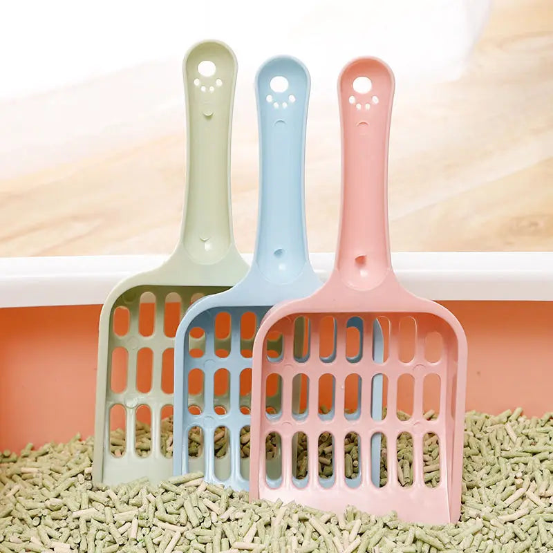 FanzyMarket cat litter scoop with hollow tofu mesh sifter, lightweight plastic, in multiple colors for grooming and hygiene.