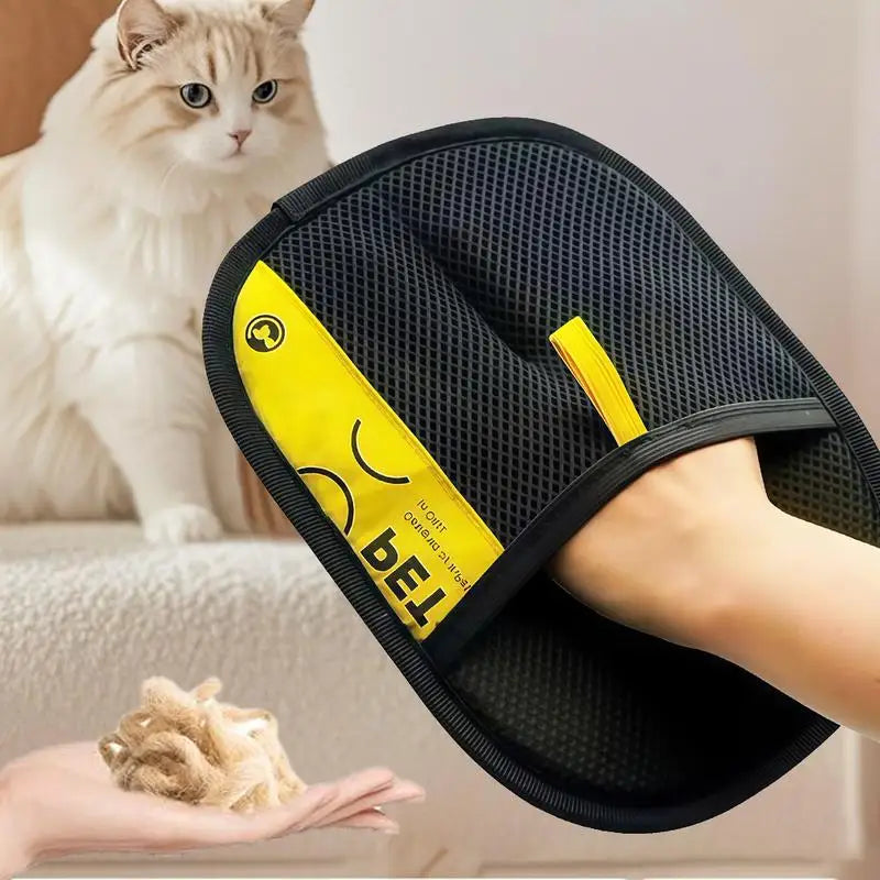 FanzyMarket pet hair remover gloves for cats and dogs, washable electrostatic grooming gloves with 2-in-1 lint roller.