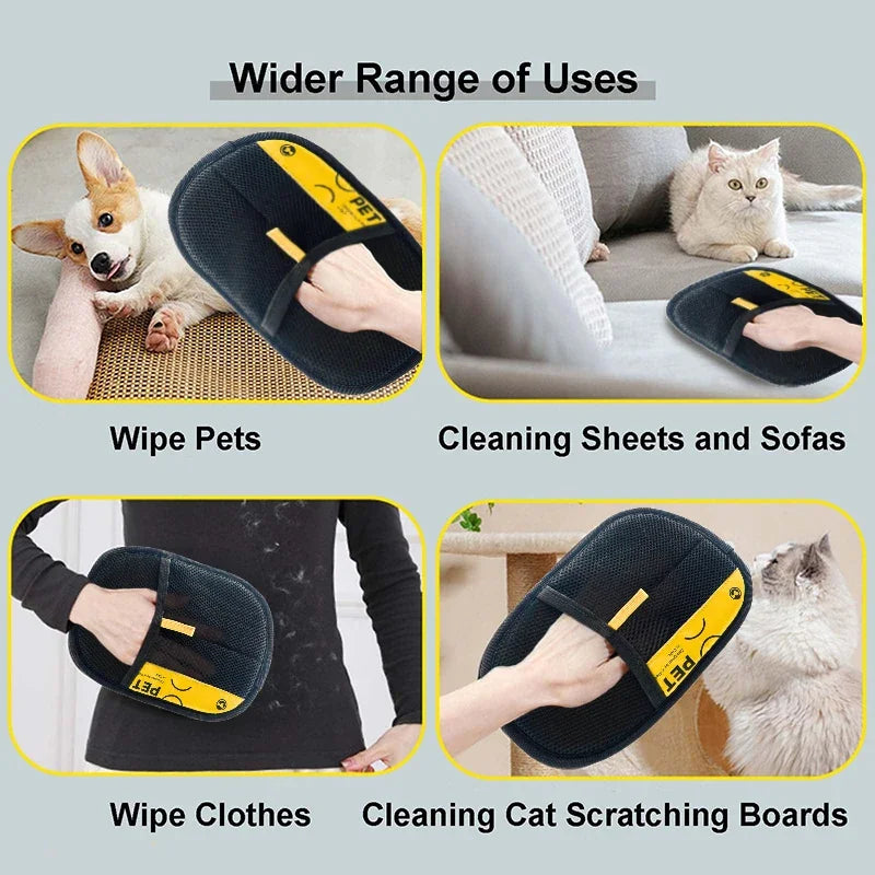 FanzyMarket pet hair remover gloves with electrostatic, washable grooming gloves and 2-in-1 lint roller for cats and dogs.