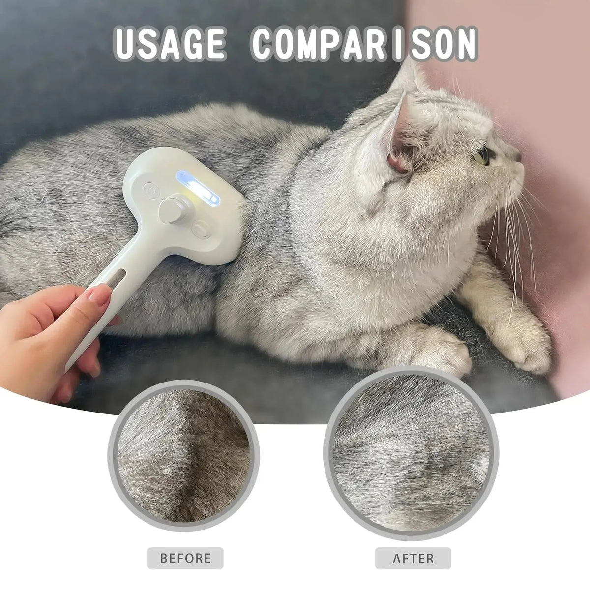 FanzyMarket 3-in-1 pet grooming brush with steam spray, electric dog and cat hair remover, massage detangler, USB rechargeable.