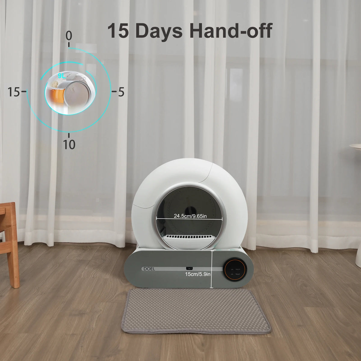 FanzyMarket self-cleaning 65L cat litter box with app control, Wi-Fi, trash bag, and litter mat for easy pet hygiene.