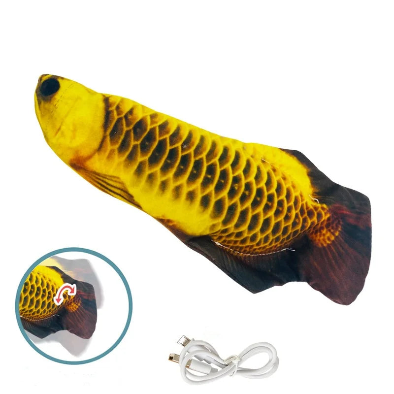 USB rechargeable floppy fish cat toy by FanzyMarket, plush electronic pet toy for cats and dogs, interactive and soft.