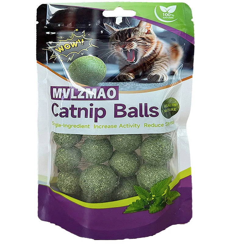 FanzyMarket edible catnip ball, a safe chewable cat toy for dental health and interactive play, designed for cats.