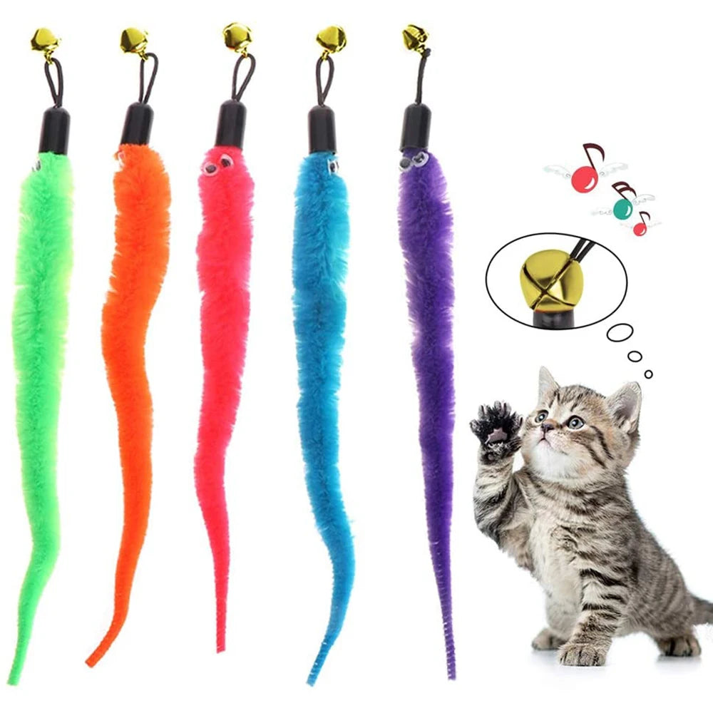 Set of 11 orange plush caterpillar replacement heads for cat wand toys, interactive worm toy accessories by FanzyMarket.