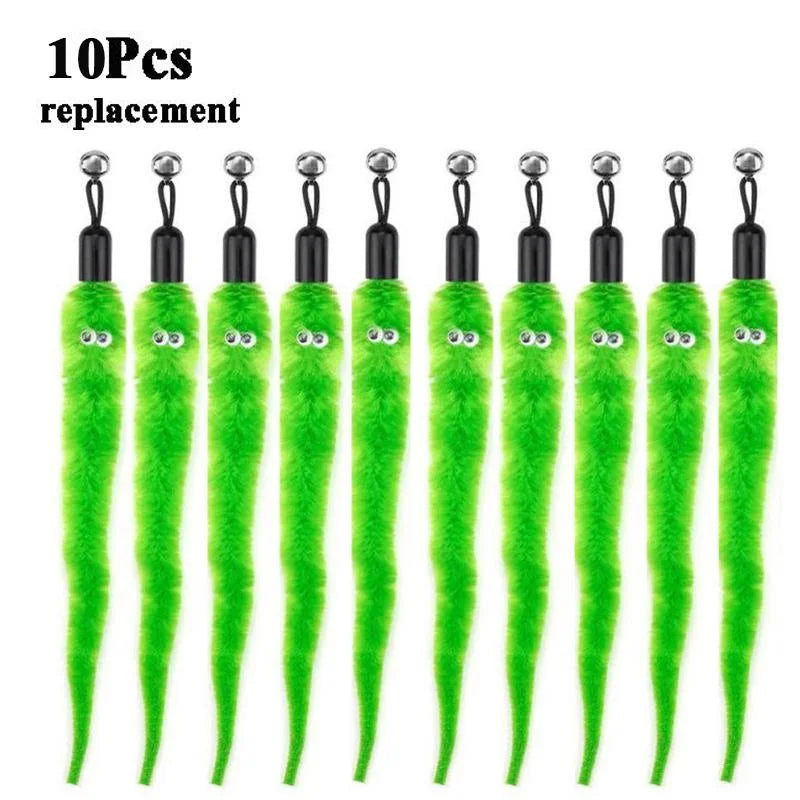Set of FanzyMarket plush caterpillar replacement heads for cat wands, interactive pet toy accessories, in pack of 5 to 11.