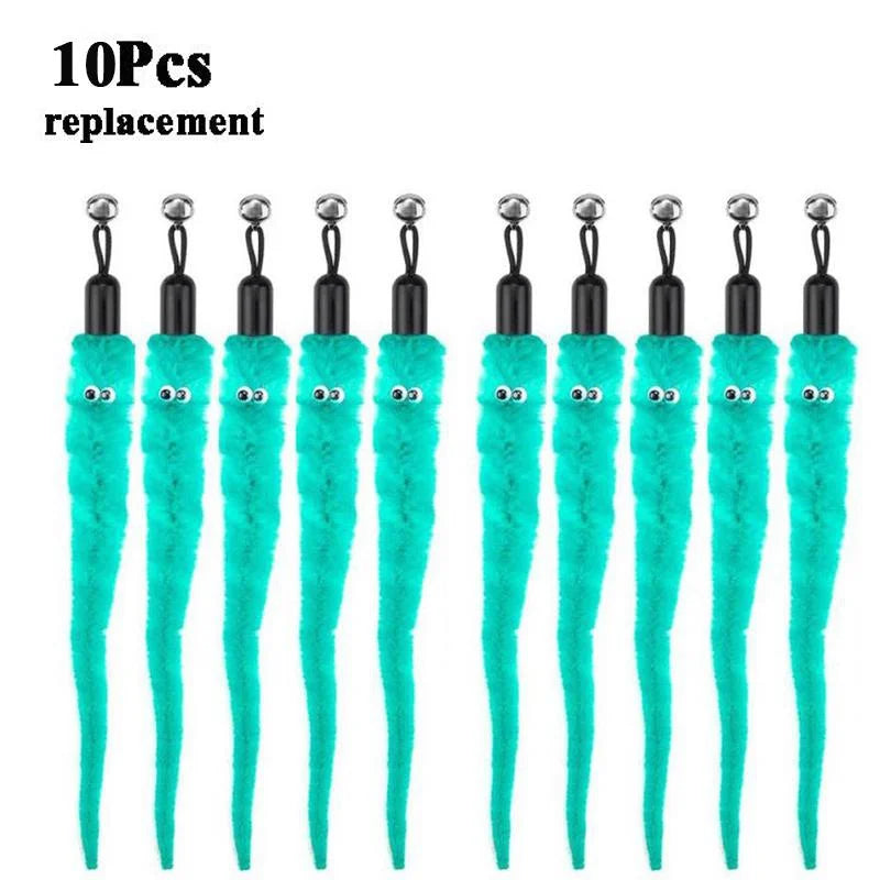 FanzyMarket plush caterpillar replacement heads for cat wand, interactive plush worm toy, pack of 11 in bright orange for cats.