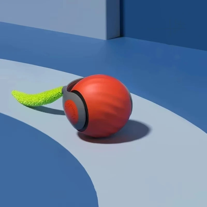Rechargeable interactive rolling cat toy with faux tail and motion-activated ball, perfect for cats and small dogs.