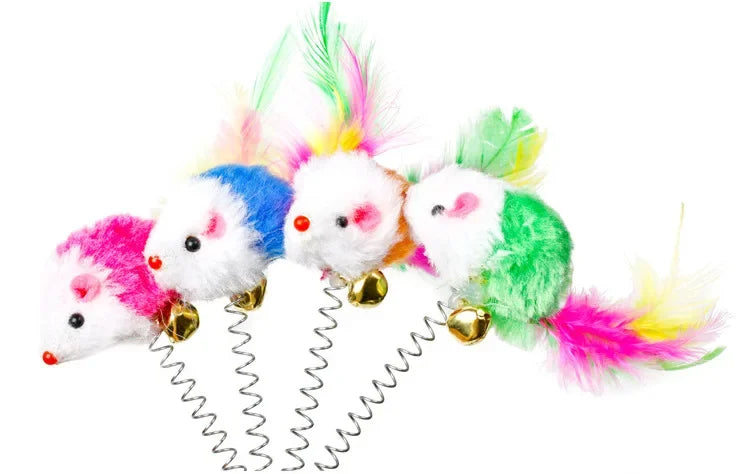 FanzyMarket cartoon feather wand cat toy with mouse and bell, 21cm interactive teaser stick for kittens, colorful pet supplies.