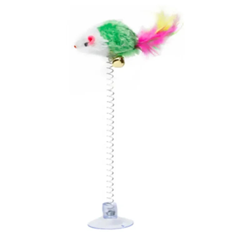 FanzyMarket cartoon feather wand cat toy with mouse and bell, 21cm interactive teaser stick for kittens and playful cats.