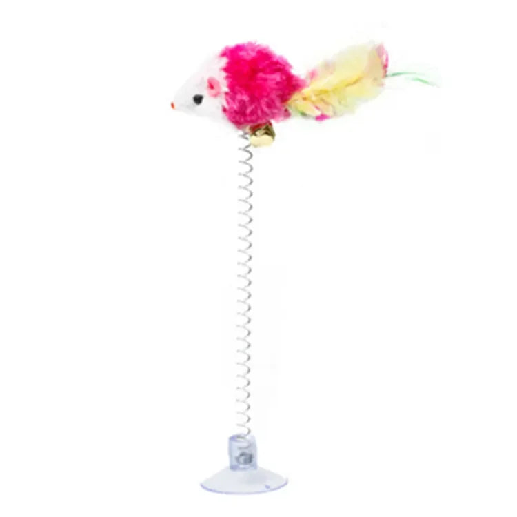 FanzyMarket cartoon feather cat toy wand with mouse and bell, 21cm interactive teaser stick for kittens and playful cats.